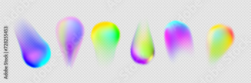 Abstract color gradient spots set isolated on transparent background. Vector realistic illustration of rainbow dots, light refraction effect, holographic blurred circles, vibrant design elements
