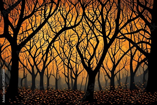 Silhouette of tree branches on an autumn night