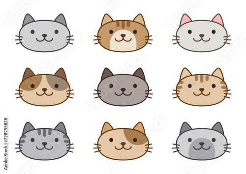 Fototapeta Naklejka Na Ścianę i Meble -  Illustration set of various cute cat faces 色々なかわいい猫の顔のイラストセット