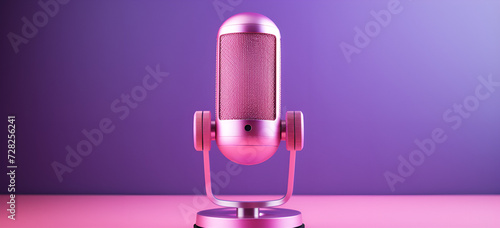 Neon glowing background with vintage microphone.