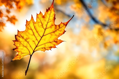 Fall - yellow leaf over blurred colorful background 