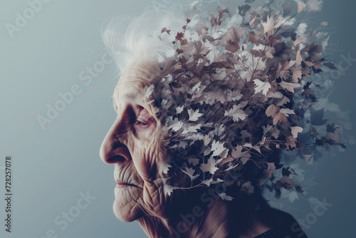Elderly Woman with Alzheimer's disease or dementia. Concept of old age, memory loss, dementia, and Alzheimer's. photo