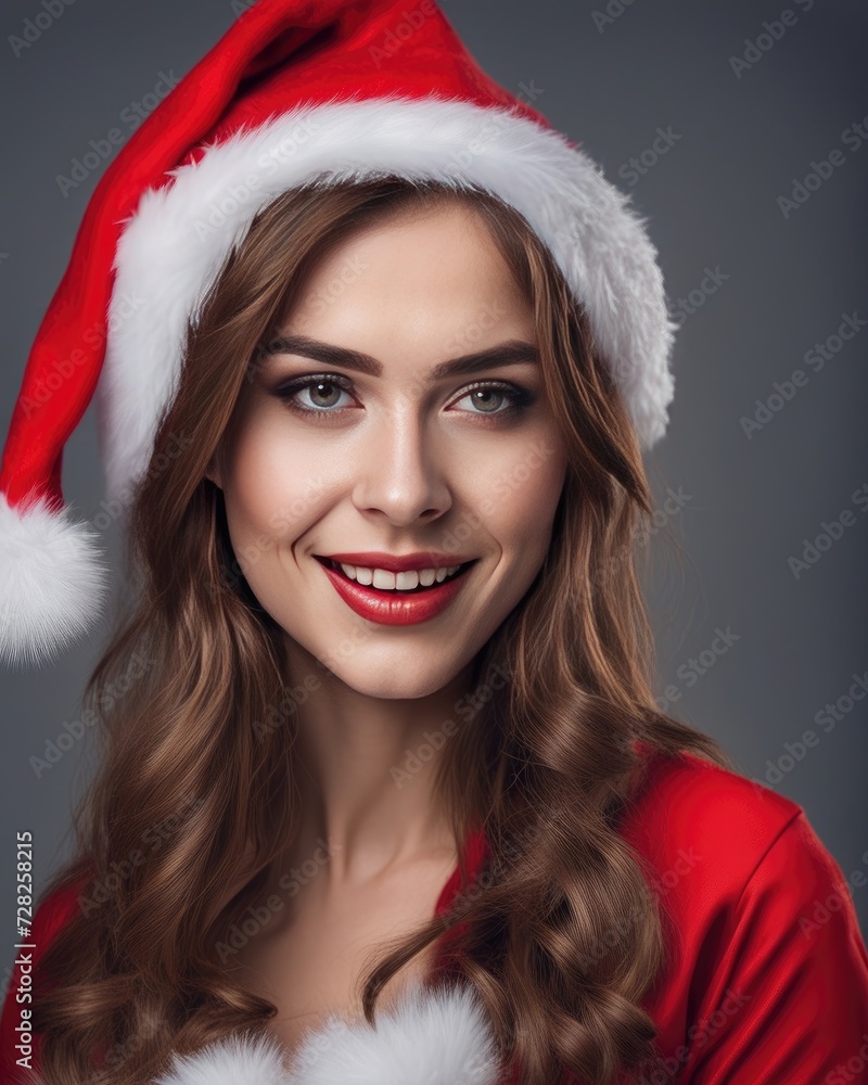 Young sexy model beautiful lady wearing lingerie santa claus dress