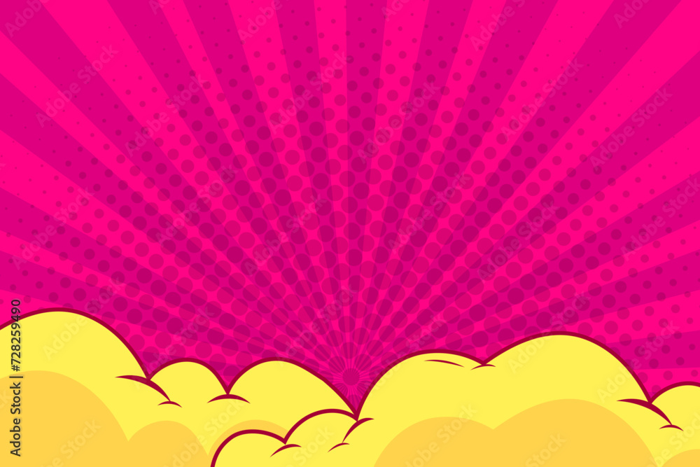 abstract pink comic background with cartoon cloud