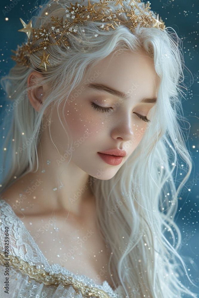 Glowing Goddess A White-Haired Beauty in a White Dress Generative AI Glowing Goddess A White-Haired Beauty in a White Dress Generative AI