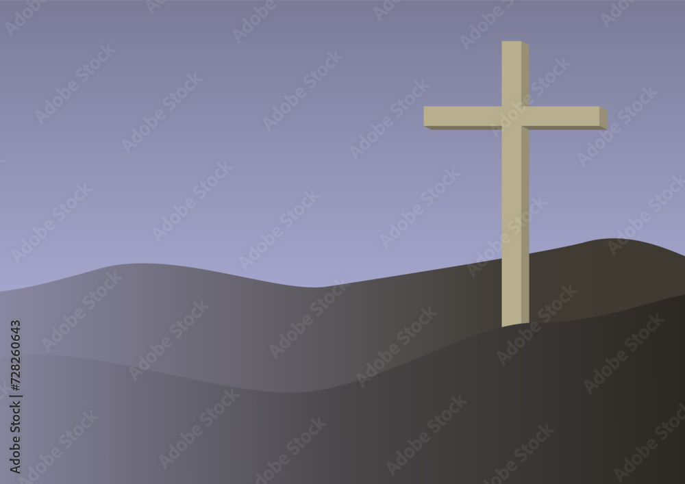 Wooden Christ Cross on the Mountain With Light Leak Background, Suitable for Religion Concept. Wooden Christ Cross on the Mountain With Light Leak Background, Suitable for Religion Concept.