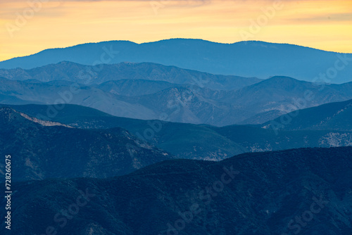 Sunrise, Santa Ynez Mountains, Telephoto, Layering, Blue Mountains, Orange Sky, Nature, Landscape