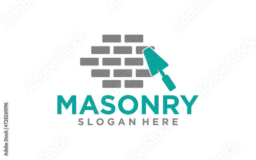 Vintage Masonry brick wall construction logo template	
