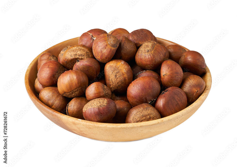 heap of chestnut food isolated in wood bowl heap of chestnut food isolated in wood bowl