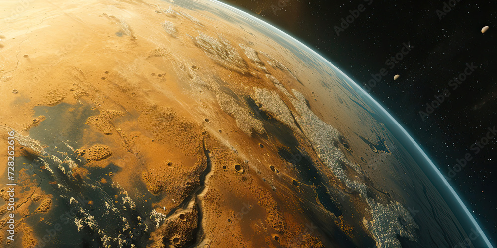 Planet Mars surface exploration, exploring planets futuristic living condition, generated ai