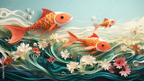 Whimsical Water World: Captivating Cartoon Illustrations of Aquatic Life in a Seamless Underwater Desig, generative AI