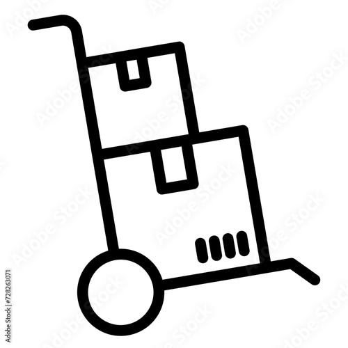 Handcart icon. A handcart with a box vector. Wheelbarrow for transportation of cargo.
