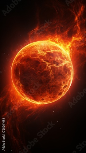 A vibrant illustration of the sun with dynamic solar flares and a starry background depicting solar activity and astronomy. 