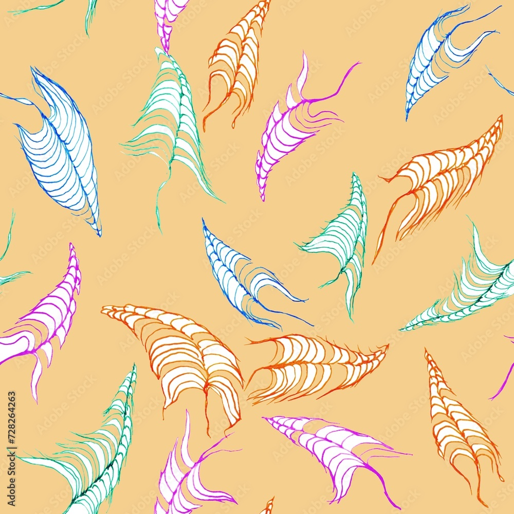 Abstract background seamless pattern with watercolor marine elements. Hand drawn illustration