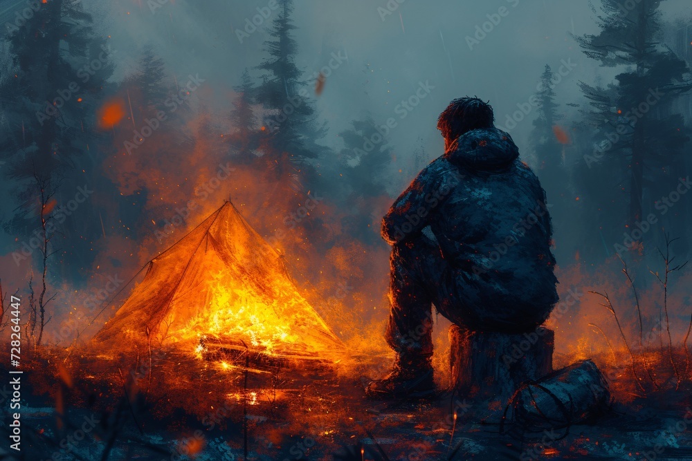 Sitting in the Rain A Surreal Scene of a Man in a Hoodie Generative AI Sitting in the Rain A Surreal Scene of a Man in a Hoodie Generative AI