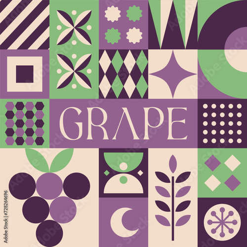 grape Fruit seamless pattern in scandinavian style postcard with Retro clean concept design