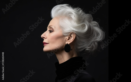 Portrait of an Older Woman With White Hair and Earrings