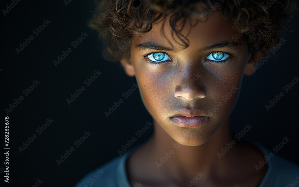 Close-Up Portrait of Multiracial Child With Blue Eyes