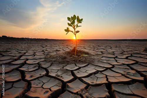 A Fresh Plant Growing on Barren Landscape Represents the Global Environmental Effect