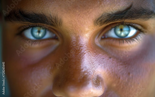 A Close-Up Portrait of a Man With Blue Eyes photo
