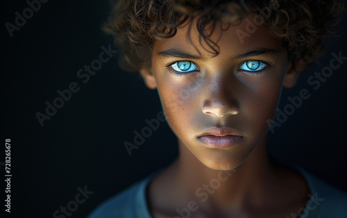 Close-Up Portrait of Multiracial Child With Blue Eyes