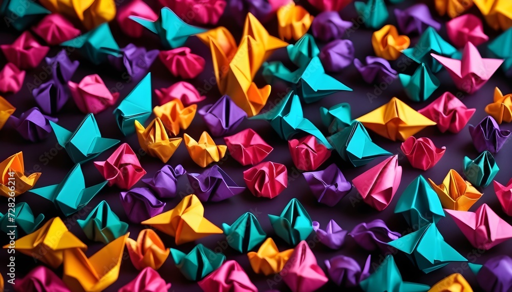 Colorful origamis mass background 