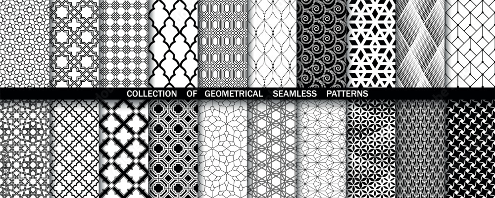 Geometric set of seamless black and white patterns. Simple vector graphics Geometric set of seamless black and white patterns. Simple vector graphics