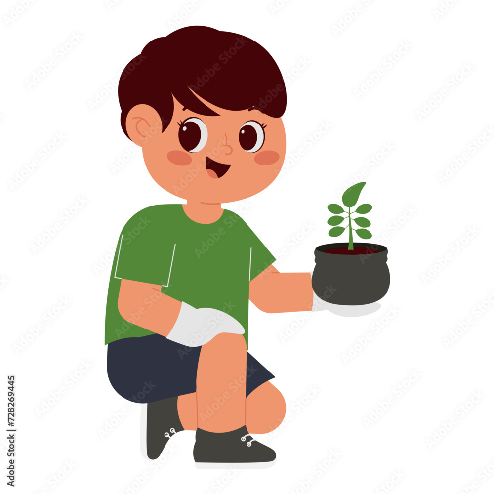 A Boy Holding A Potted Plant Illustration A Boy Holding A Potted Plant Illustration