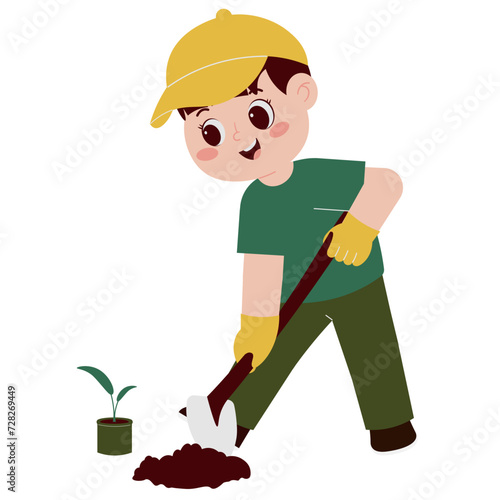 A Boy Planting A Tree Illustration © uigodesign