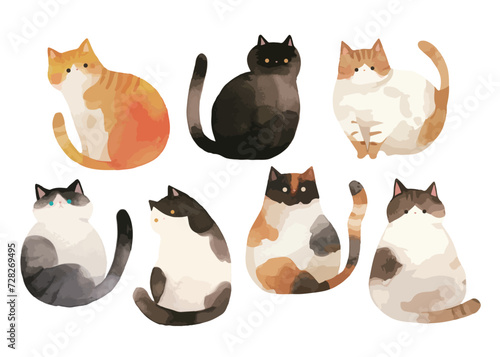 水彩で描いた猫のイラスト