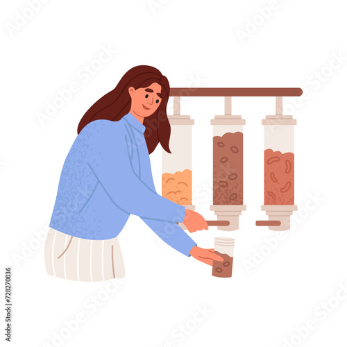 Woman using nuts dispenser