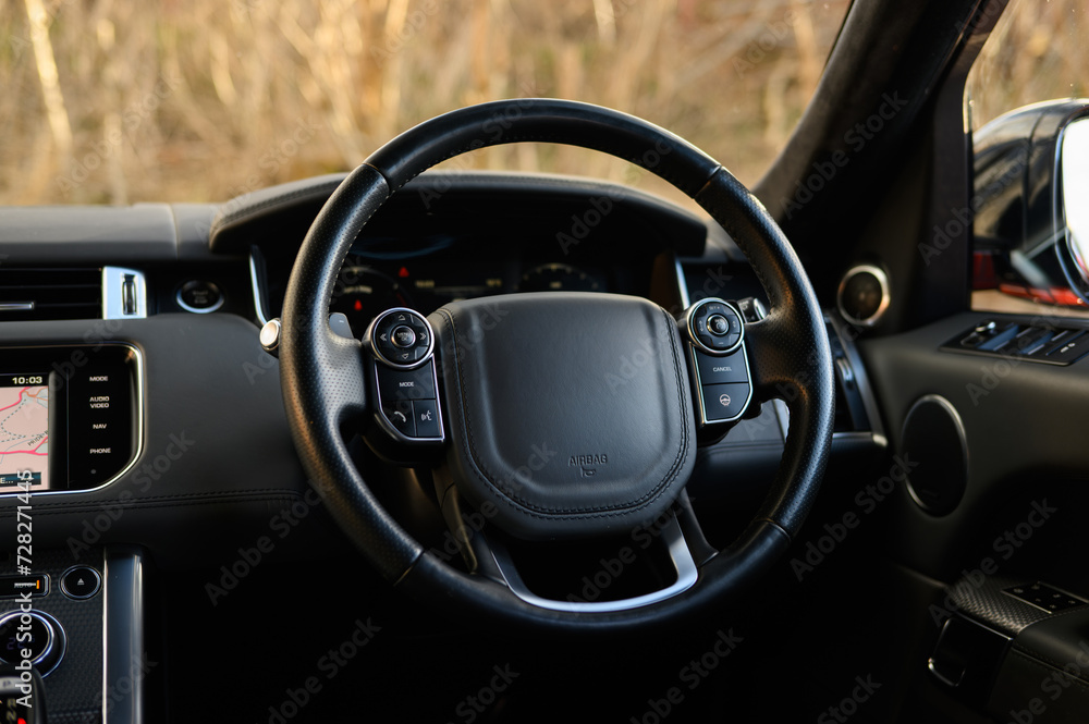 Modern luxury leather car steering wheel