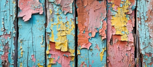 Close-up: Vivid Peeling Paint Adds Character to Weathered Wood Surface © TheWaterMeloonProjec