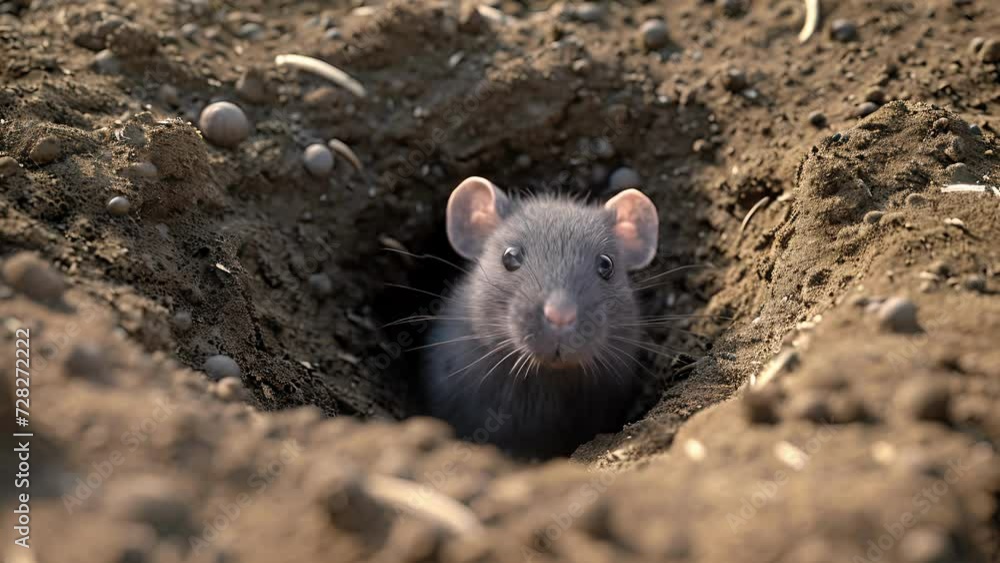 A furry mouselike mammal peeks out of its hole in the ground scanning for any signs of danger before retreating back into its burrow. A furry mouselike mammal peeks out of its hole in the ground scanning for any signs of danger before retreating back into its burrow.