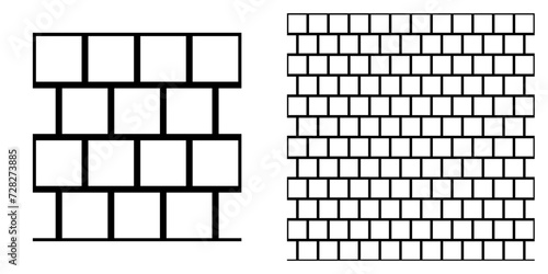 Diagonally laid bricks. Thin black line seamless vector pattern 