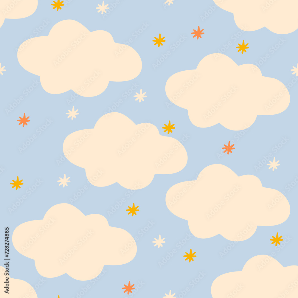 cloudy sky soft blue background wallpaper seamless pattern 