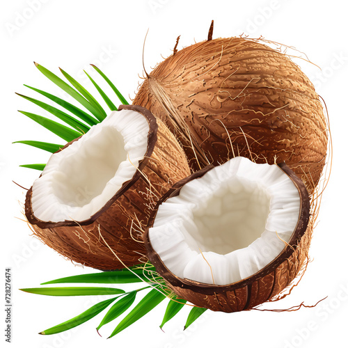 a coconut with leaves on it photo
