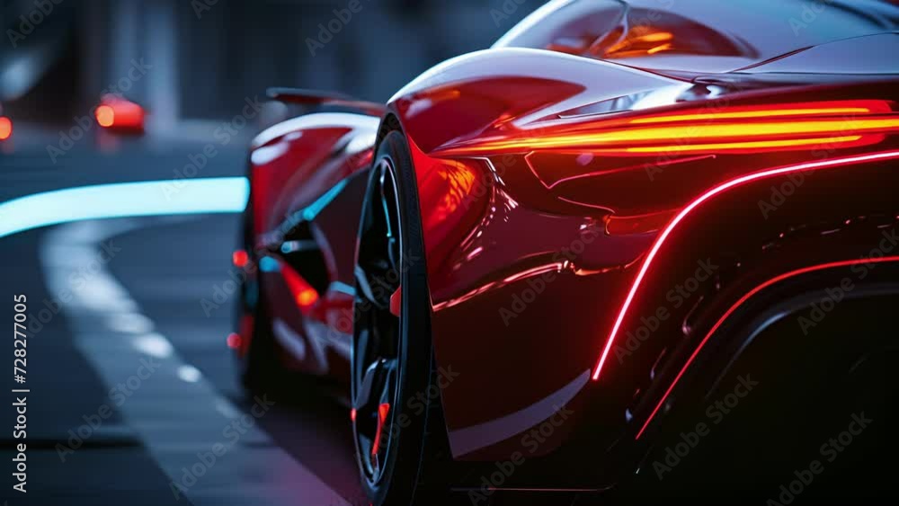 The camera pans over the bold and dynamic lines of a luxury cars body highlighting its aerodynamically efficient design. The camera pans over the bold and dynamic lines of a luxury cars body highlighting its aerodynamically efficient design.