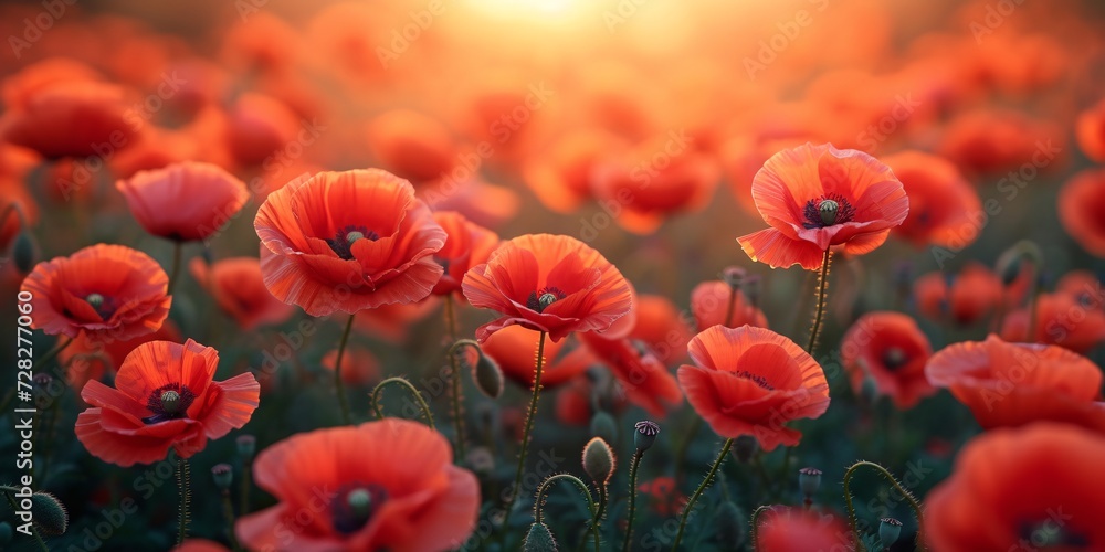 Blooming Beauties A Sunset of Red Poppies Generative AI Blooming Beauties A Sunset of Red Poppies Generative AI