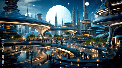 Future City, A fantastic city from the future, a Modern city with a wireless network connection and cityscape concept