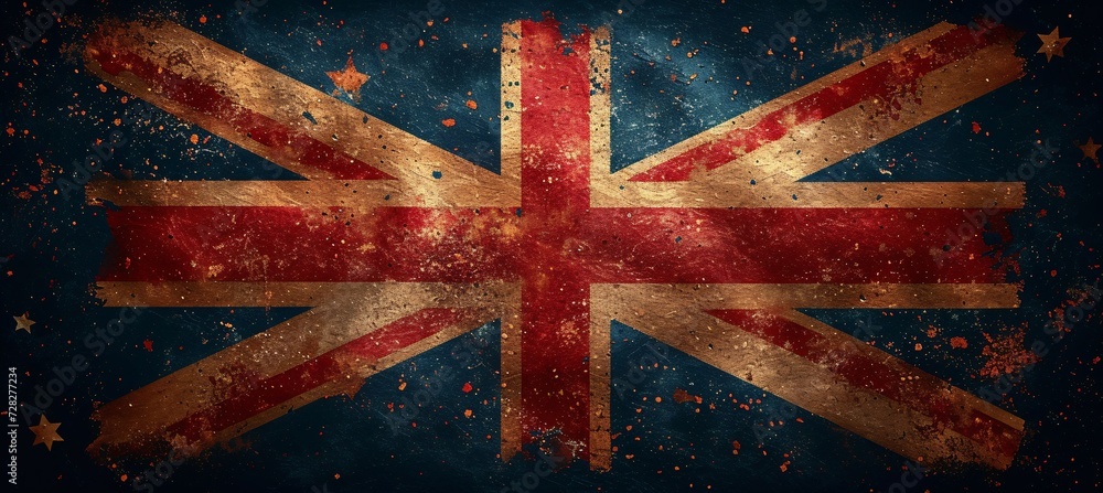 British Flag with Orange Stars and Gold Leaf Design Generative AI - obrazy, fototapety, plakaty 