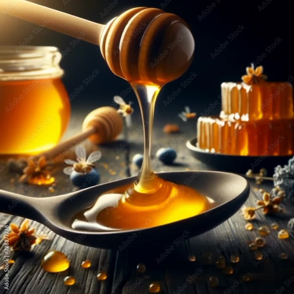 Pouring honey into spoon video c Pouring honey into spoon video c