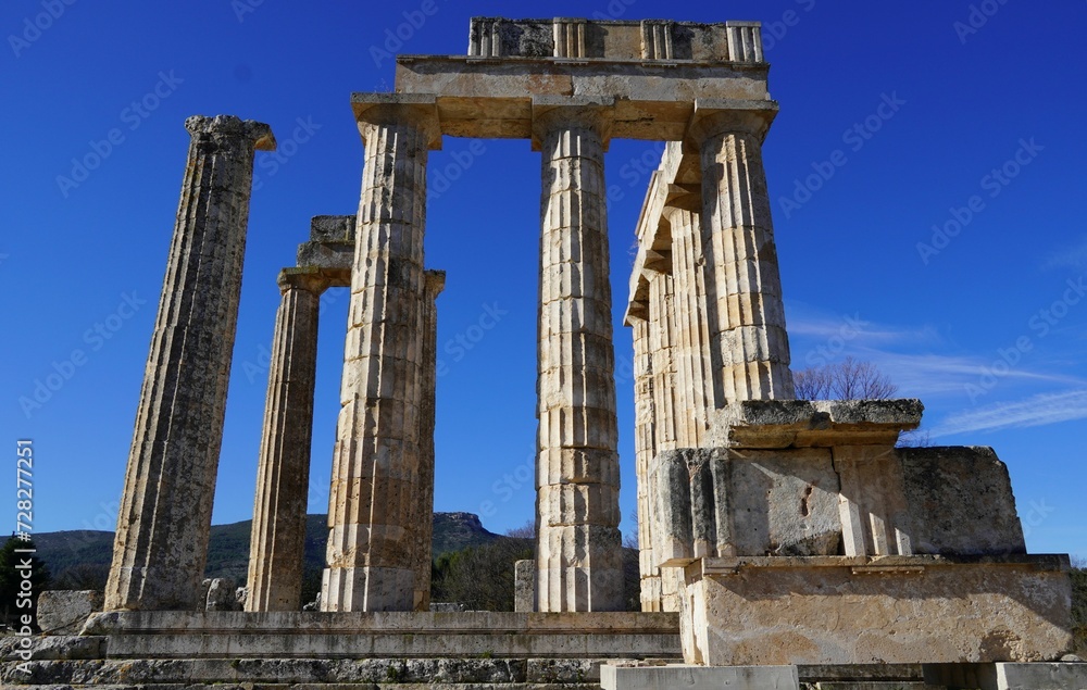 View of the ruins of the temple of Zeus at Nemea, Greece