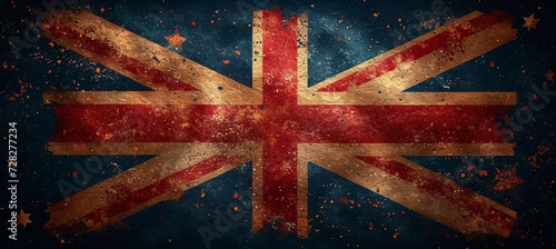 British Flag with Orange Stars and Gold Leaf Design Generative AI photo