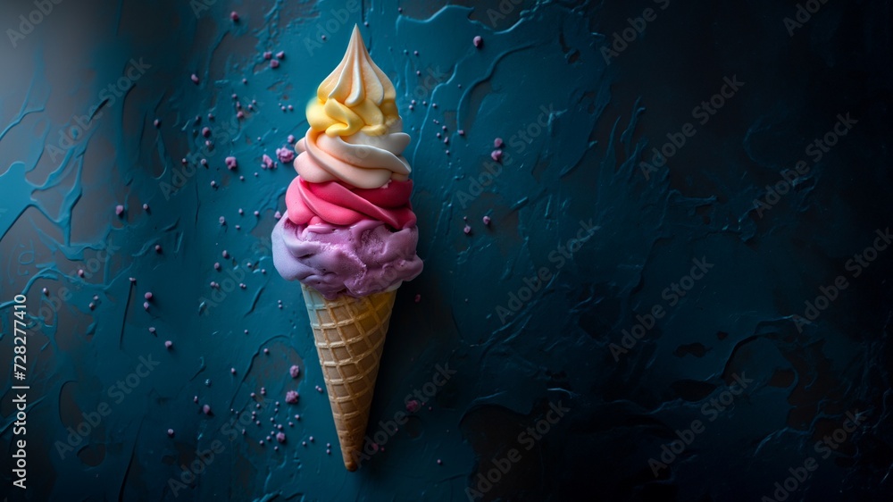 Eistüte Leinwand Poster 40x50cm - Buntes Regenbogen Dessert Wandbild