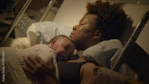 Wallpaper Mural Black Woman with Curly Hair Resting in Delivery Room With Infant Child Torontodigital.ca