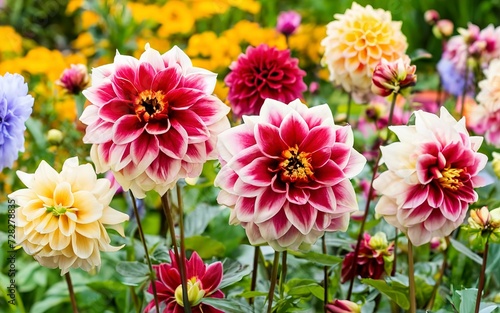 Colorful dahlia flowers in the garden