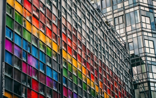 Colorful abstract background. Rainbow colors on the wall of the building