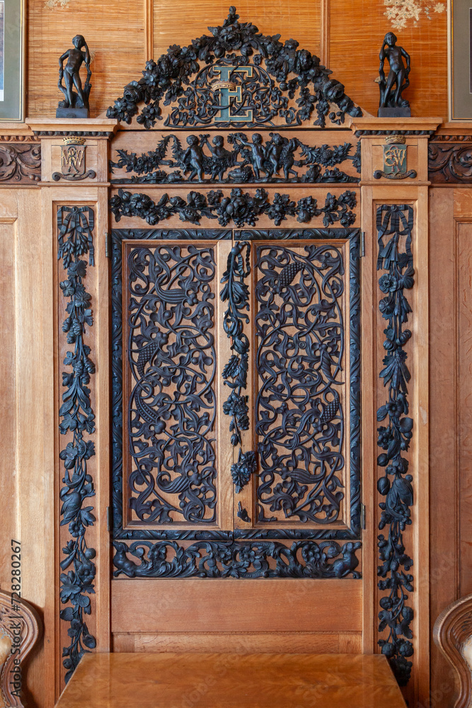 Antique wood decorative panel with wood carved floral design