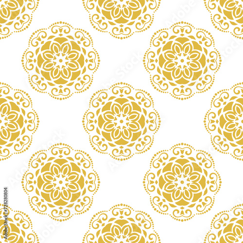 Floral vector ornament. Seamless abstract classic background with flowers. Pattern with golden repeating floral elements. Ornament for wallpaper and packaging